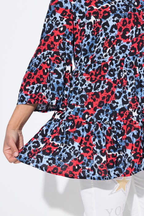 Blusa, forma en A, estampado de leopardo de color, volantes