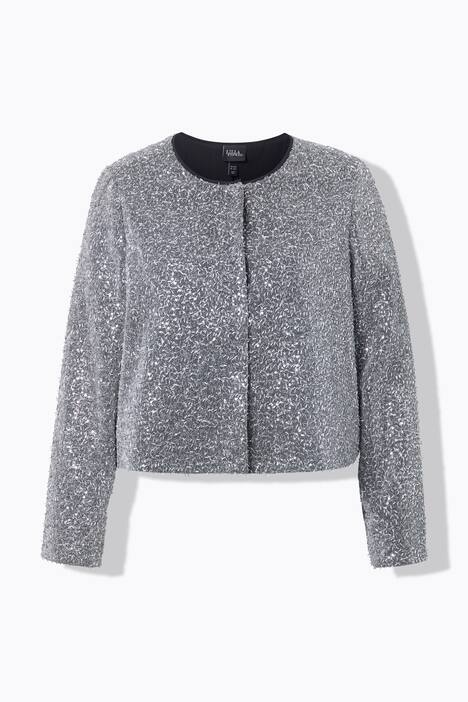 Bouclé jasje, glitter, boxy, ronde hals, lange mouw