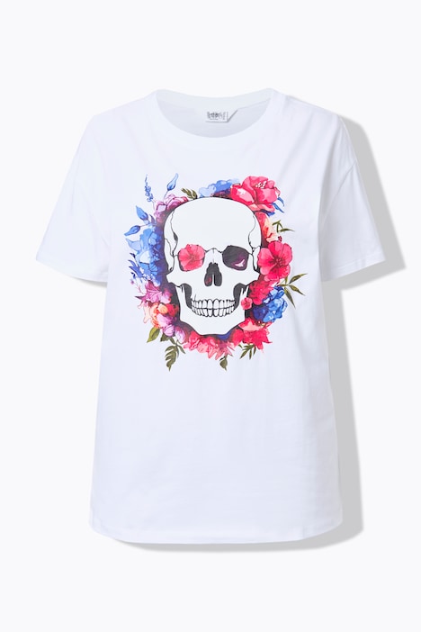 T-shirt coupe Boxy Fit, motif tête de mort/fleurs