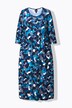 Robe en jersey, imprimé pois. Col rond et manches 3/4. Coupe évasée