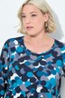 Robe en jersey, imprimé pois. Col rond et manches 3/4. Coupe évasée