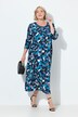 Robe en jersey, imprimé pois. Col rond et manches 3/4. Coupe évasée