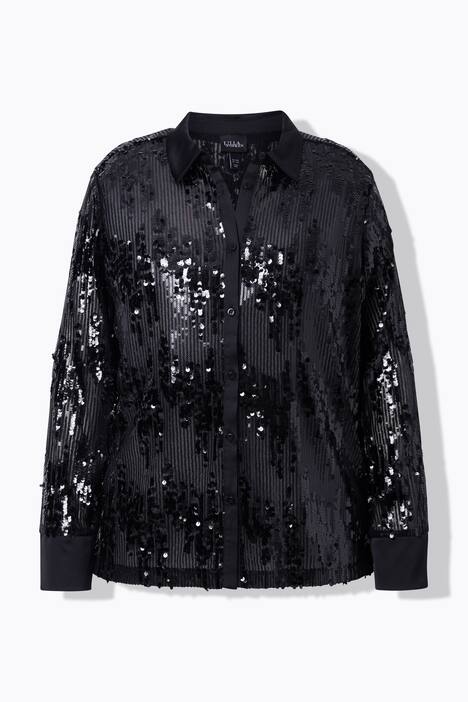 Chemise à paillettes, col chemise et manches longues