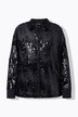 Camicia con paillettes, collo da camicia e maniche lunghe