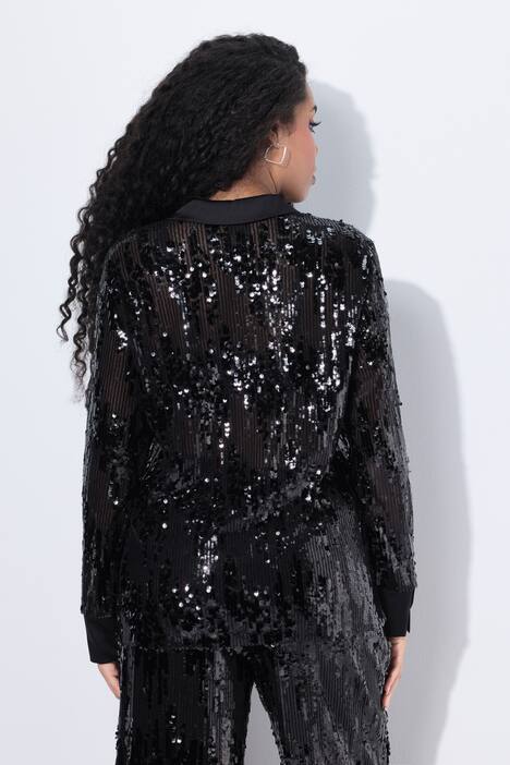 Chemise à paillettes, col chemise et manches longues