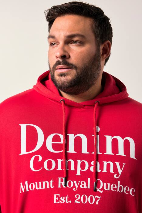 Men+ sudadera con capucha, estampado en el pecho, bolsillo de canguro, hasta 8 XL