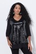 Blouse van chiffon, pailletten, A-lijn, V-hals, 3/4-mouwen