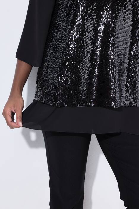 Blusa di chiffon dal taglio svasato con paillettes, scollo a V e maniche a 3/4