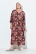 Robe maxi en jersey motif floral, col tunisien et manches 3/4, coupe évasée