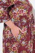 Robe maxi en jersey motif floral, col tunisien et manches 3/4, coupe évasée