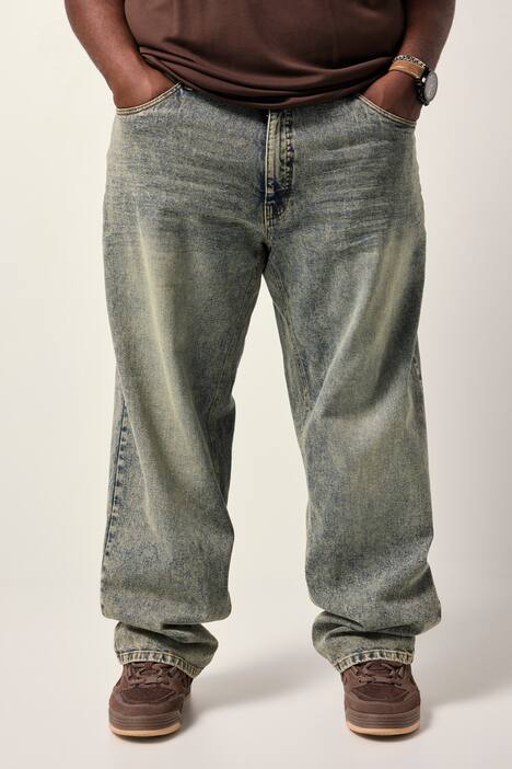 STHUGE Jeans, Dirty Denim, 5-Pocket, tapered Loose Fit, bis 72