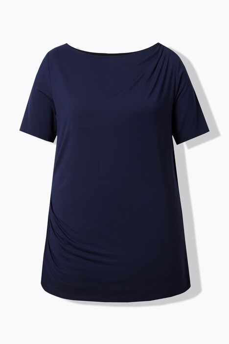 T-shirt classica con drappeggio, scollo a barca e mezze maniche