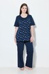 Pyjama, bloemen, borduursel, ronde hals, korte mouw