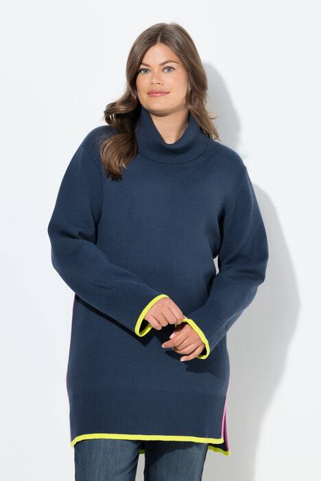 Longstrickpullover, Langarm, Rollkragen