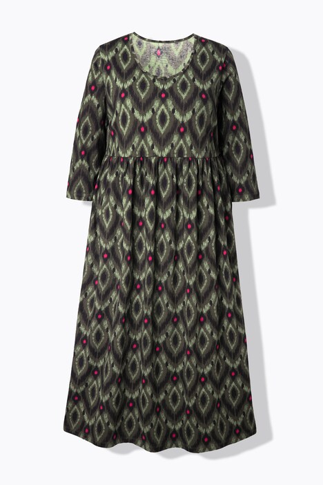 Jersey maxi-jurk, A-lijn, ronde hals, 3/4-mouwen