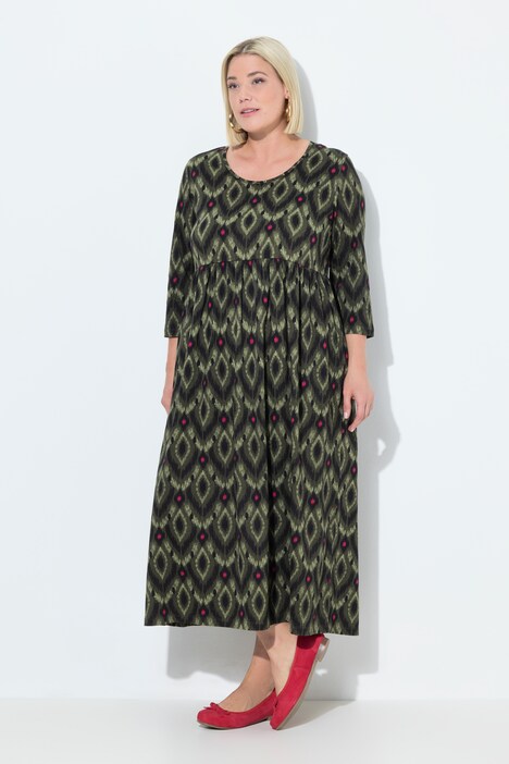 Jersey maxi-jurk, A-lijn, ronde hals, 3/4-mouwen