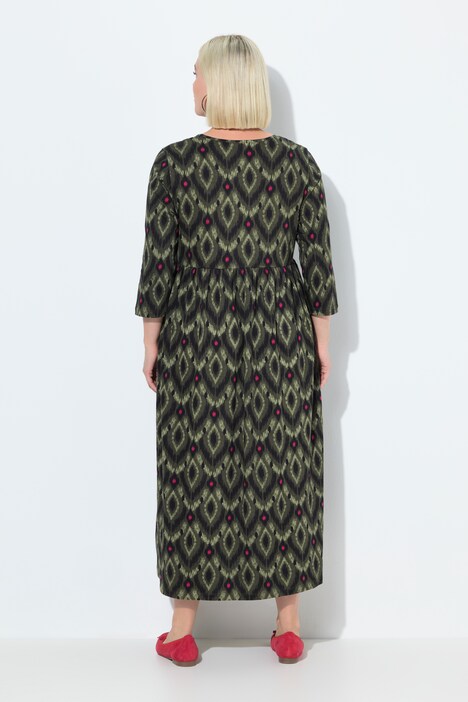 Jersey maxi-jurk, A-lijn, ronde hals, 3/4-mouwen
