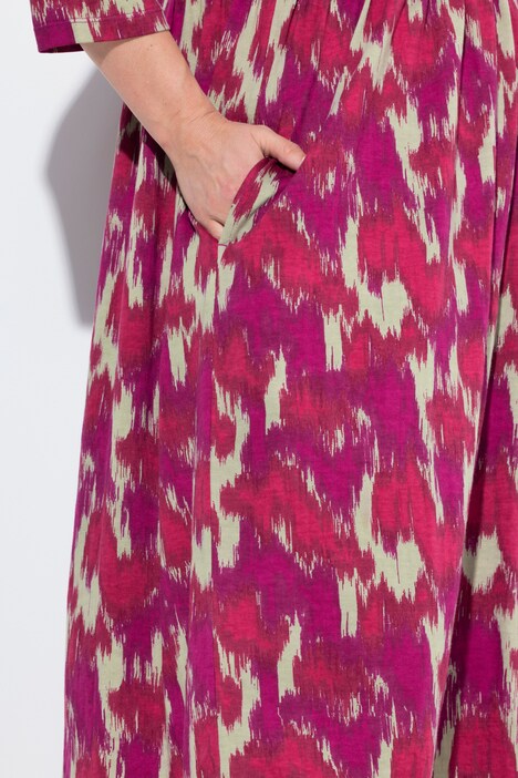 Abstract Print Empire Knit A-Line Pocket Dress