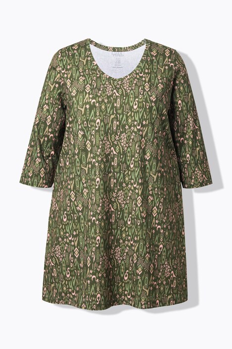 Mixed Floral Print 3/4 Sleeve Knit Tunic