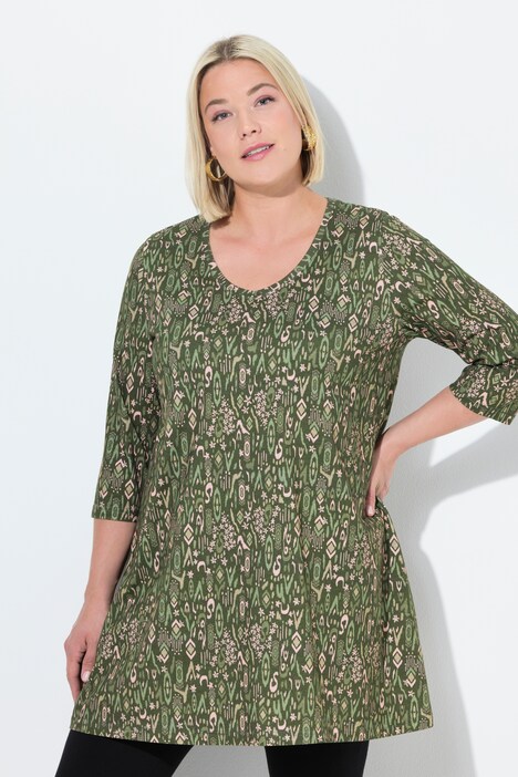 Mixed Floral Print 3/4 Sleeve Knit Tunic