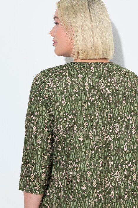 Mixed Floral Print 3/4 Sleeve Knit Tunic