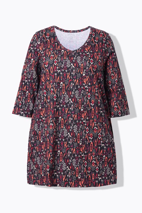 Mixed Floral Print 3/4 Sleeve Knit Tunic