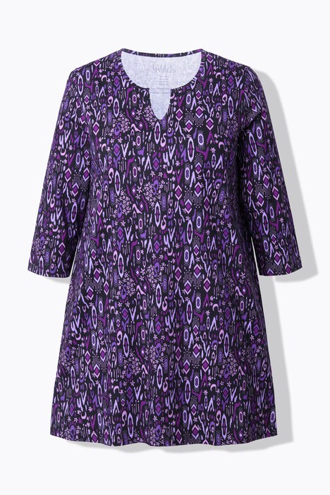 Mixed Floral Print 3/4 Sleeve Knit Tunic