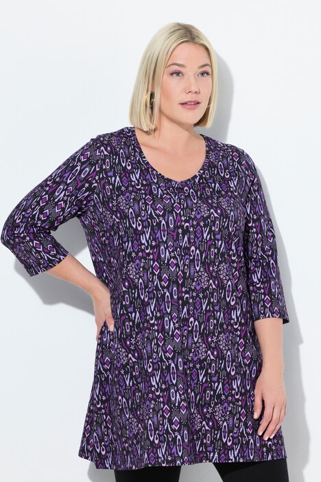 Mixed Floral Print 3/4 Sleeve Knit Tunic