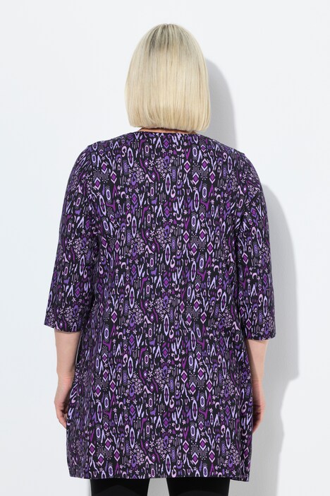 Mixed Floral Print 3/4 Sleeve Knit Tunic