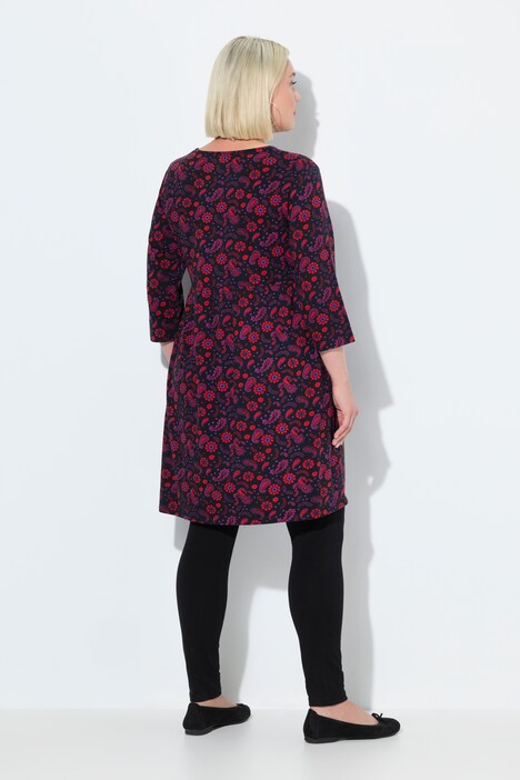 Jersey jurk, A-lijn, V-hals, 3/4-mouwen