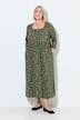 Jersey maxi-jurk, bloemen, A-lijn, carréhals, 3/4-mouwen