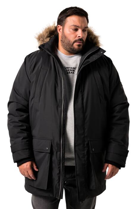 Parka, kožešinová kapuce, nášivky