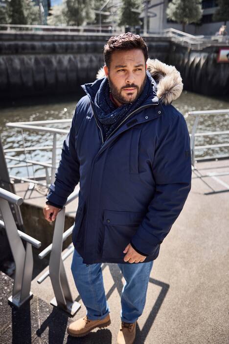 Men+ funktionel parka, hætte med kunstpels, op til 8XL