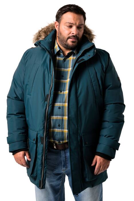 Parka, kožešinová kapuce, nášivky