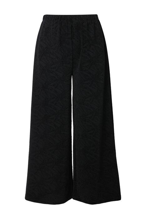 Žakárové kalhoty, třpytivé, široké nohavice, elastický pas