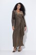 Maxi-jurk, glitter, wikkellook, V-hals, lange mouw