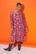 Robe midi imprimé all-over, manches longues raglan, coupe évasée