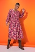 Robe midi imprimé all-over, manches longues raglan, coupe évasée