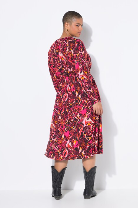 Midi-jurk, A-lijn, all-over print, lange raglanmouwen