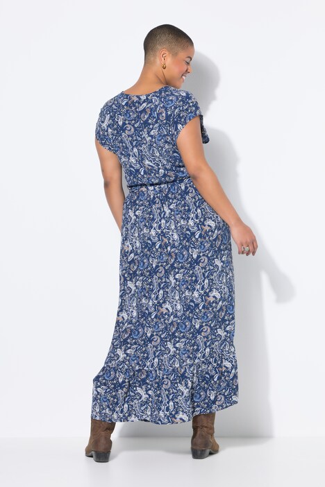 Maxi-jurk, A-lijn, strikbandje, paisleyprint