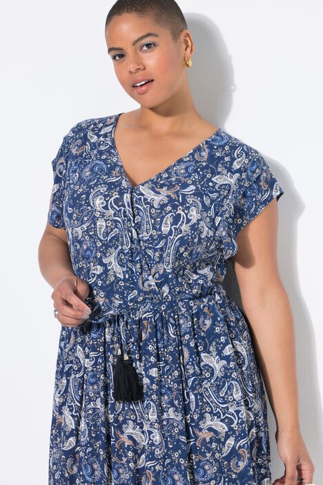 Maxi-jurk, A-lijn, strikbandje, paisleyprint