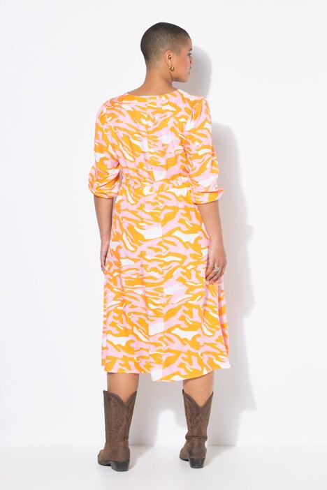 Midi-jurk, A-lijn, color zebraprint, 3/4-mouw