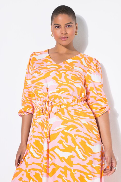 Midi-jurk, A-lijn, color zebraprint, 3/4-mouw