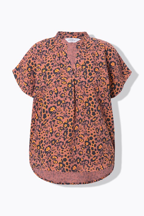 Blouse oversize, mousseline imprimé léopard, col en V