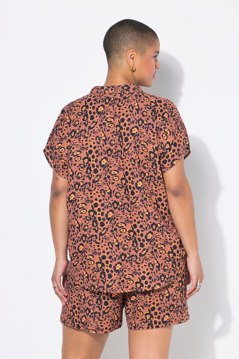 Blouse oversize, mousseline imprimé léopard, col en V