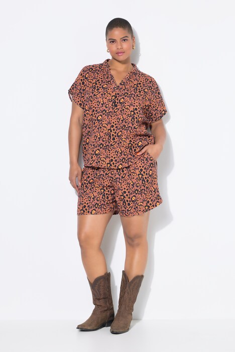 Blouse oversize, mousseline imprimé léopard, col en V