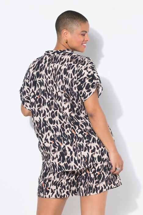 Halenkové tričko, mušelín, oversize střih, maxi leopardí vzor