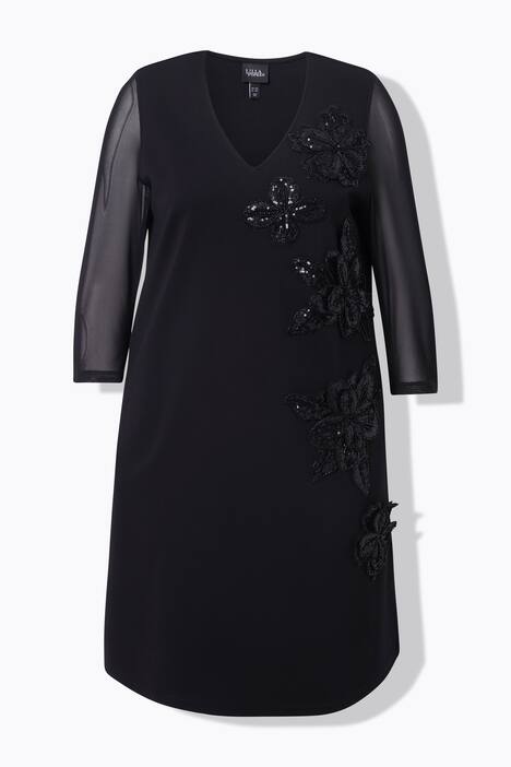 Punto jurk, paillettenbloemen, V-hals, 3/4-mouw