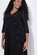 Robe en point de Rome, fleurs en paillettes sequins, décolleté en V, manches 3/4 et poches