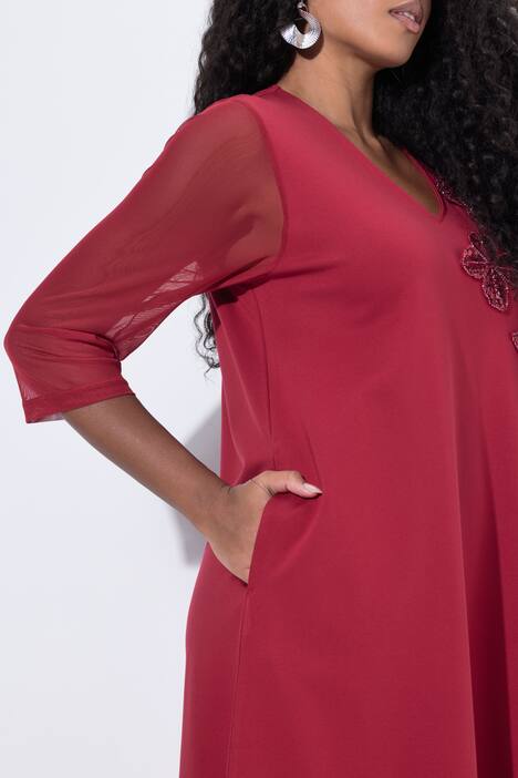 Sequined Flower Applique 3/4 Sleeve Dress